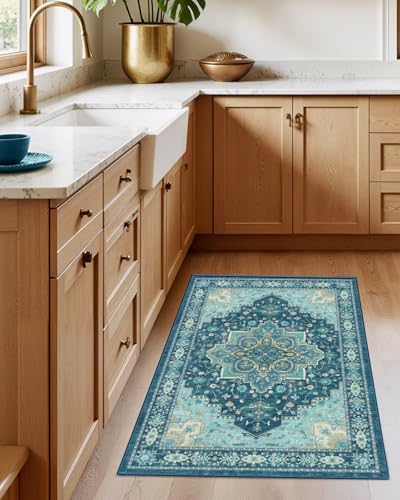 Amada Vintage Washable Area Rug,2'x3',Teal Blue - Image 2