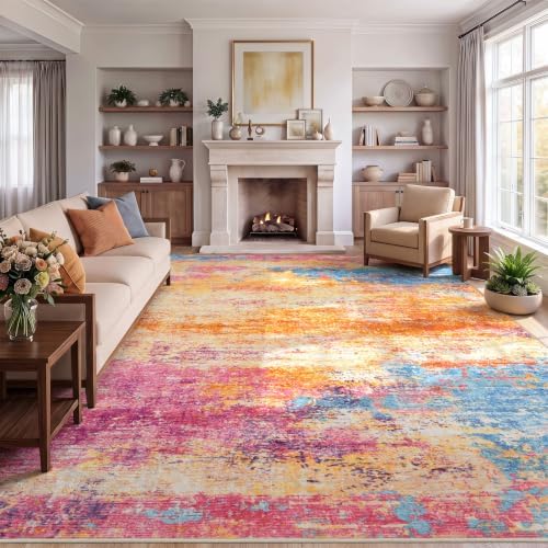 8x10 Area Rug for Living Room, Abstract Washable Larg Rugs, Multicolor by Lofus