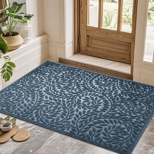 Bulijojo Front Door Mat Entrance,Durable Heavy Duty Welcome Mat,Thick Absorbent Natural Rubber Non Slip Mat, Sturdy Entryway Blue 47"x32" by ShowYourStyle