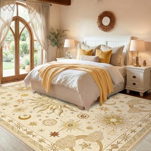 Vacuum-Friendly, 8x10 Washable Area Rug, Beige Camel Brown - Image 2