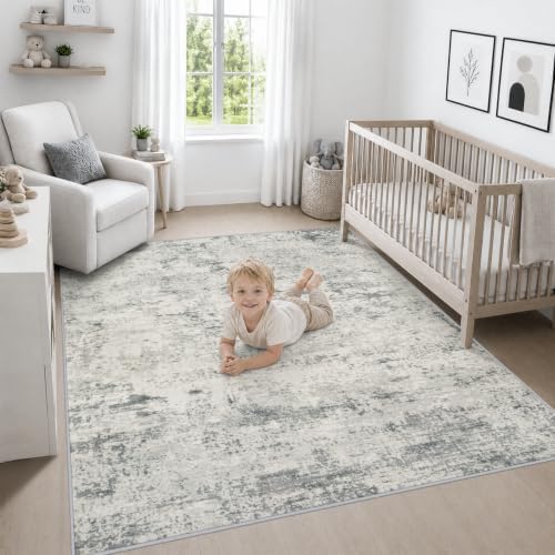 Area Rug Living Room: 6x6 Modern Washable Indoor Soft Carpet Gray - Image 5