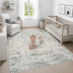 Area Rug Living Room: 8x8 Modern Washable Indoor Soft Carpet Gray - Image 5