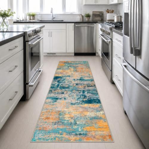 2.6x10 Washable Runner Rug:Modern Abstract Soft Carpet Rosy Haze - Image 4