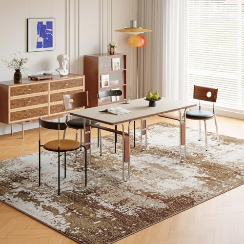 Brown Washable Rug 6x9 Area Rugs for Living Room Bedroom Carpet, Indoor Vintage Abstract Boho Large Rug Non Slip Faux Wool Rugs for Dorm, Dining Room Table, Nursery, Kids Playroom, Coffee - Image 3