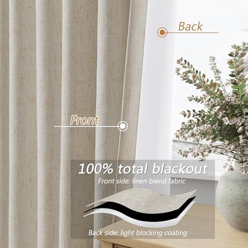 Guken Extra Long 100% Blackout Linen Curtains 108 Inches Grey Beige - Image 4