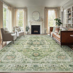 Amada Large 9x12 Washable Area Rug for Living Room, Green, Vintage Pattern by AMADAHOMEFURNISHING