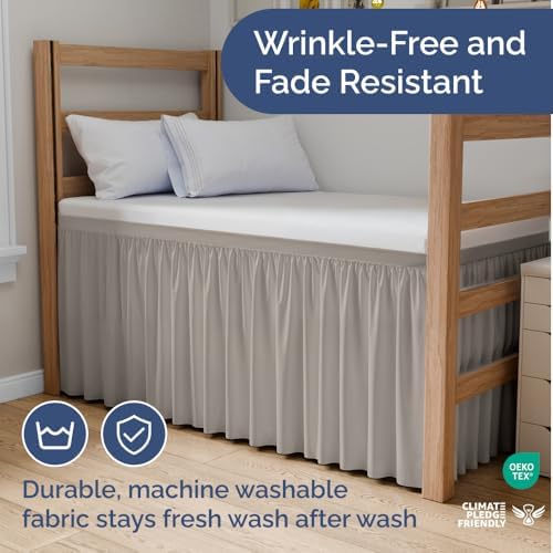 CGK Linens Dorm Room Bed Skirt Full XL - Dorm Essentials - 34" Light Grey - Image 6