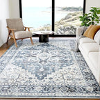 Amada 6x9 Washable Area Rug for Dining Room, Blue, Vintage Pattern by AMADAHOMEFURNISHING