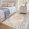 RELEANY Washable Area Rug, 4'x5', Blue/Orange/Red by RELEANY