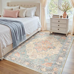 RELEANY Washable Area Rug, 4'x5', Blue/Orange/Red by RELEANY