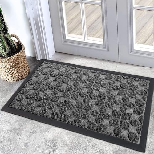 Bulijojo Sturdy Front Entrance Doormats,Durable Heavy Duty Welcome Mat,Thick Absorbent Natural Rubber Non Slip Mat,Easy Clean Entryway Mat 17"x30" Geometric Grey by ShowYourStyle
