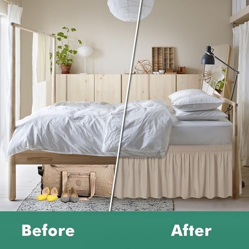 Wrap Around Queen Size Bed Skirt Split Corner 17" Drop-Elastic Dust Ruffle - Image 4