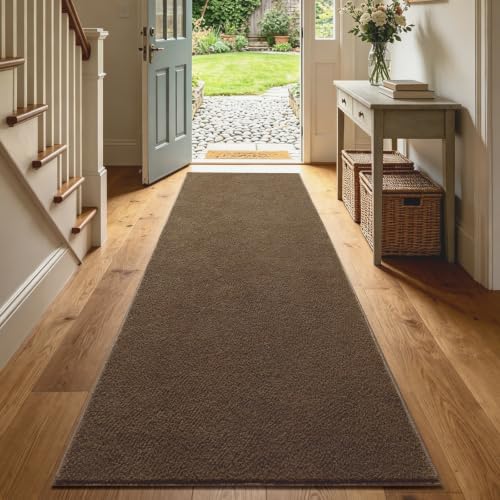 2x8 Beige Brown Solid Runner Rug Washable Non-Slip for Kitchen Hallway - Image 2