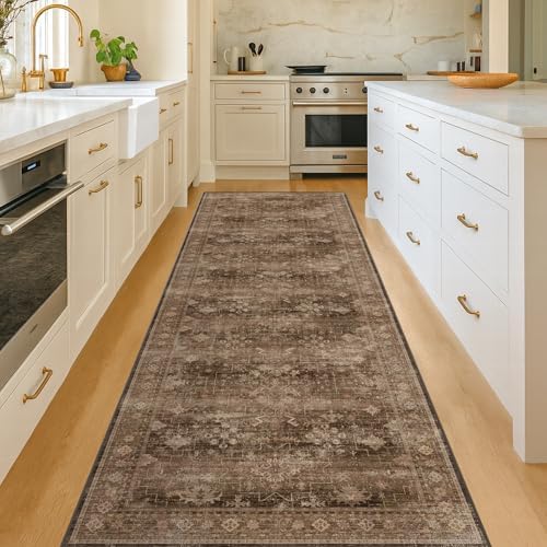 Hazo Haus Brown Neutral Boho Washable 3x12 Extra Long Hallway Runner Rug, Waterproof Large Kitchen Floor Rug Indoor, Non-Slip Stain & Fade Resistant, Vintage Dark Earthy Taupe Decor - Image 6