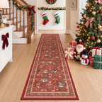 2x8 Christmas Runner Rug for Hallway,Washable Kitchen Rug,Red - Image 3