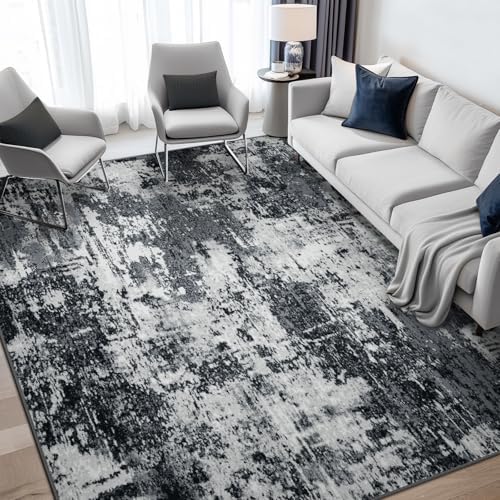 RELEANY Washable 5'x7' Abstract Area Rug for Living Room Black White - Image 2