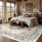 RELEANY Washable Area Rug, Large 9'x12', Beige/Blue/Orange - Image 3