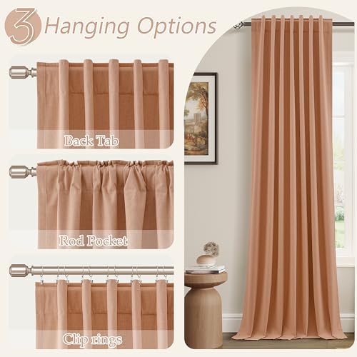 Guken Extra Long 100% Blackout Linen Curtains 108 Inches Peach Quartz - Image 6