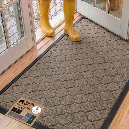 GORILLA GRIP WeatherMAX Door Mat, Indoor Outdoor, 60x24, Beige Quatrefoil by GorillaGrip
