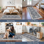 Kitchen Rug Sets 4-Piece with Runner – Washable Non-Slip Floor Mats for Sink, Entryway, Hallway, Bathroom – Soft Low-Pile Thin Boho Floral Rugs, New Home Decor (Blue, 2x3+2x4+2x5+2x6) - Image 3
