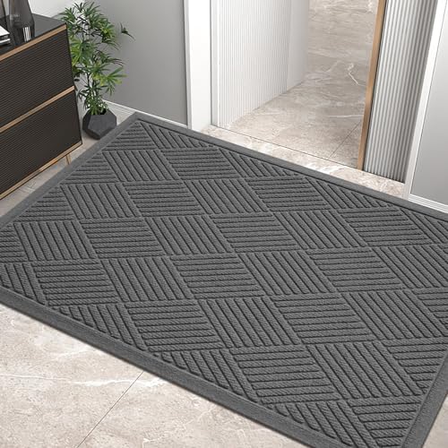 HIYARD Sturdy Front Door Mat, Absorbent Muddy Dirt Resist Welcome Door Mats Outdoor Indoor, Stain and Fade Resistant, Non-Slip Rubber Backing Low Profile Doormat for Entryway, 47×32, Charcoal by HIYARD