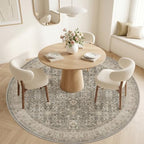 Round Area Rug Living Room: 6ft Neutral Washable Carpet Warm Taupe - Image 2