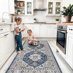 Washable 4x8 Hallway Runner Rug: Vintage 8ft Soft Runners for Entry Kitchen Wide Low Pile Carpet with Non-Slip Backing for Living Room Bedroom Thin Bathroom Carpet for Dining Room Foyer（4x8,Blue by HYHAOYUNLAI