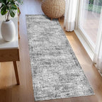 Washable Area Rug 2'6'' x 8' Vintage Traditional Persian Mat - Foldable Distressed Non-Slip Machine Washable Carpet for Living Room Bedroom Kitchen Home Decor - Graphite and Mist - Image 3
