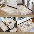 3-Piece Kitchen Rugs Set for Floor, Washable Non-Slip Farmhouse Kitchen Mats for Hardwood Floor, Rustic Floral Boho Runner Rug for Sink,Entryway & Hallway & Bathroom (Beige/Brown/Floral,2x3-2x4-2x5) - Image 5