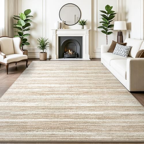 Chicrug 5x7 Beige Washable Striped Abstract Area Rug Living Room Bedroom - Image 5