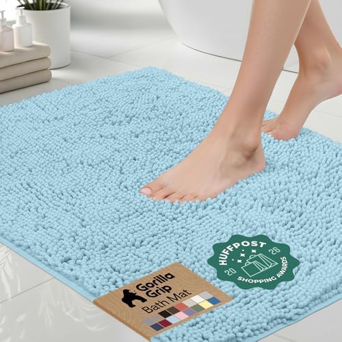 GORILLA GRIP Bath Rug Mat for Bathroom, Absorbent Chenille, 36x24 Sky Blue by GorillaGrip