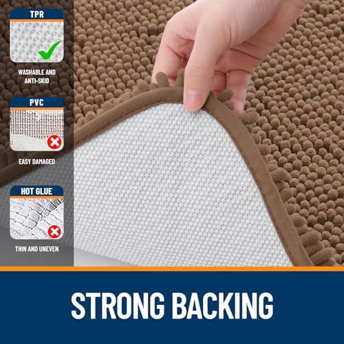 OLANLY Bathroom Runner Rugs 44x24, Extra Soft Absorbent Chenille Bath Rugs, Rubber Backing Quick Dry, Machine Washable Long Bath Mats for Bathroom Floor, Tub and Shower, Home Decor Accessories, Mocha - Image 6