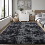 PLHXFR 4x6 Area Rugs Living Room: Fluffy Bedroom Soft Shag Rug Black Grey - Image 2