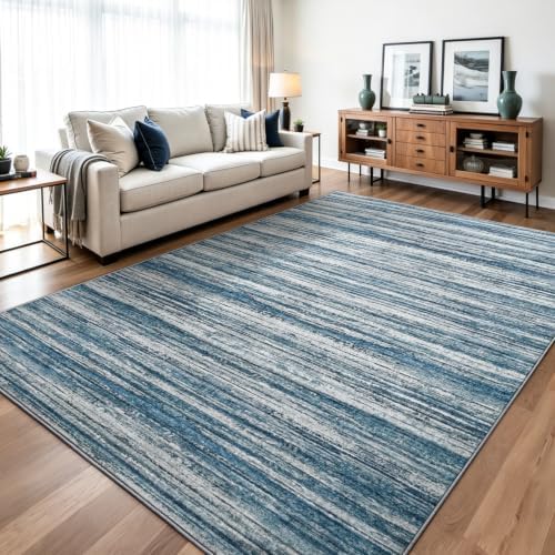 Chicrug 6x9 Blue Washable Striped Abstract Area Rug for Living Room Bedroom by ChicrugHomeDecor