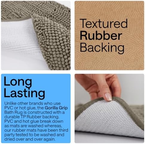 GORILLA GRIP Bath Rug Mat for Bathroom, Absorbent Chenille, 60x24 Latte - Image 3