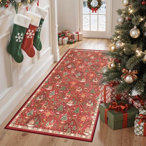 Madane Christmas Washable Kitchen Runner Rug 3x6, Red Runners for Hallways - Image 2