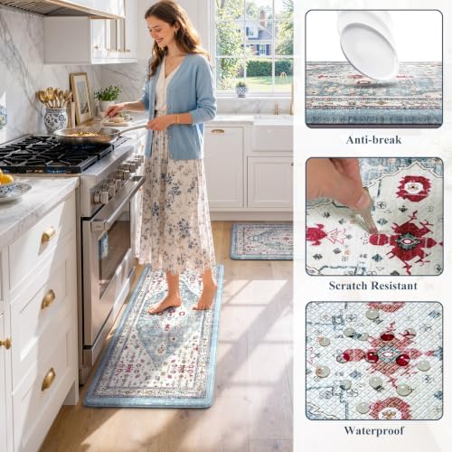 Collive Kitchen Mats Cushioned Anti Fatigue, 20"x47"+20"x32" Aque/Multi - Image 6