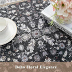 4x6 Kitchen Rug Non-Slip Washable – Boho Vintage Low-Pile Soft Area Carpet for Entryway, Bedroom, Living Room – Stain-Resistant Thin Indoor Rug for Families and Pet Owners (Black, 4x6) - Image 6