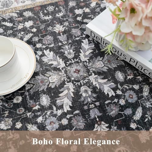 3x5 Kitchen Rug Washable Non-Skid, Boho Indoor Small Throw Area Rugs for Entryway Bedroom Living Room Floor, Soft Stain-Resistant Low-Pile Thin Doormat（Black, 3x5） - Image 7