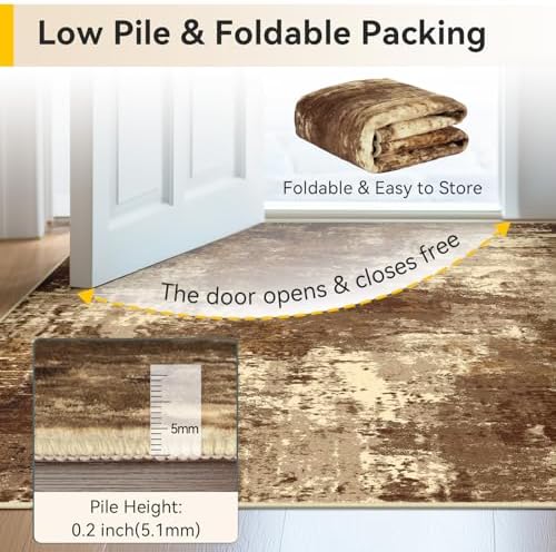 RELEANY Washable 5'x7' Abstract Area Rug for Living Room Brown Tan - Image 6