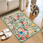 PLHXFR 2x3 Small Entryway Rug: Floral Washable Indoor Soft Carpet Green - Image 2