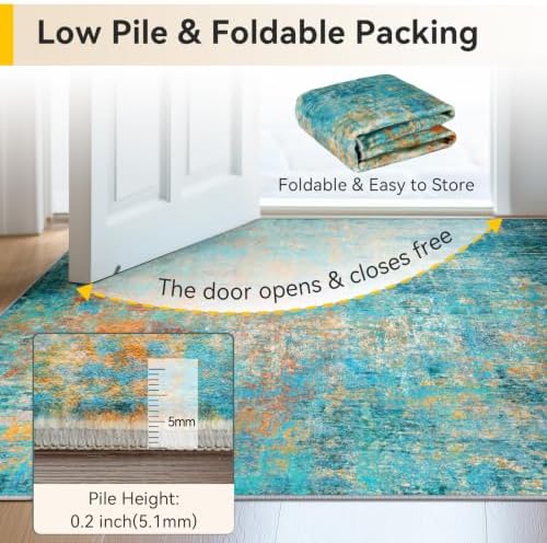RELEANY Washable 6'x9' Abstract Area Rug for Living Room Teal Multi - Image 6