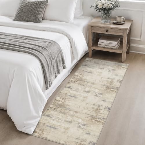 2x5 Washable Runner Rug：Modern Abstract Soft Carpet Beige Brown - Image 4