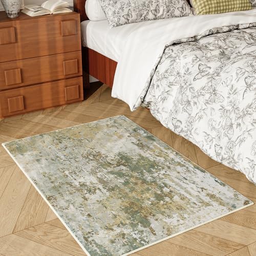 Entryway Rug 2x3 Green Door Mat Indoor Entrance 24x36, Washable Small Throw Rugs for Kitchen Floor, Entry, Front Door, Bedside, Non-Slip Low Pile Stain & Fade Resistant, Abstract Sage Green - Image 3