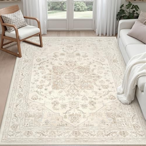 8x8 Area Rugs Living Room: Bedroom Washable Carpet Beige White by Luxturiy