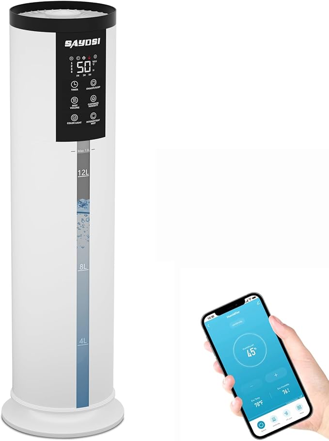 SAYDSI Humidifier, 3.4Gal(13L) Smart Humidifier for Bedroom Home,2000 sq.ft Cool Mist Humidifiers for Home Plants and Office Basement Whole House Large Room with Remote Control Timer and Water Tank