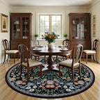 PLHXFR Round Area Rug Living Room: 8 ft Floral Washable Carpet Dark Black - Image 3