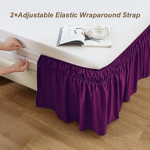 MEILA Wrap Around Elastic Bed Skirt for Queen & King Beds, 24" Drop,Purple - Image 2