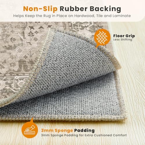 SameBed 9x12 Area Rug Living Room, Vintage Washable Carpet Brown - Image 6