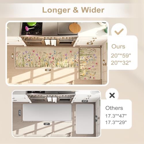 KIMODE Anti Fatigue Kitchen Mats for Floor,Farmhouse Brown Kitchen Rugs Set - Image 2